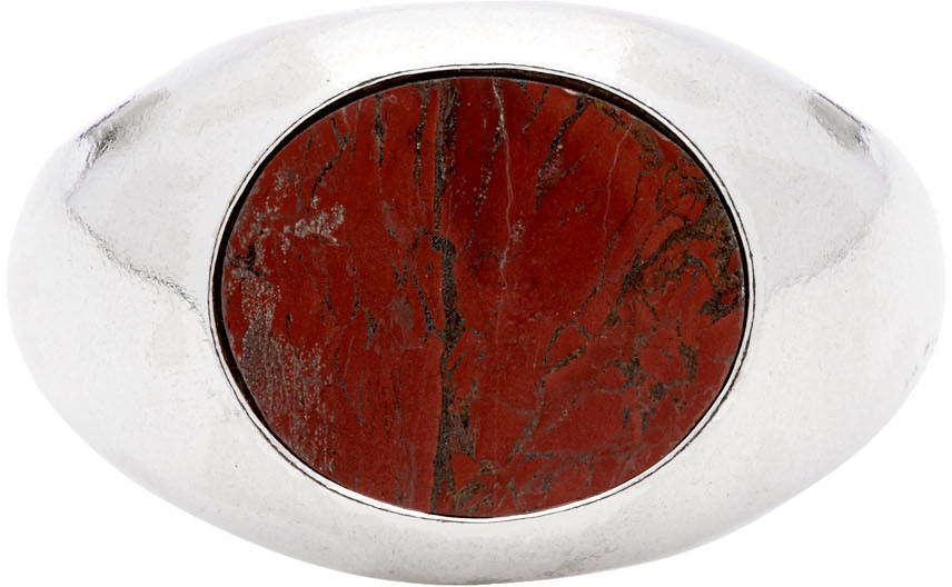 Jil Sander Silver Red Stone Chevalier Ring SSENSE Canada