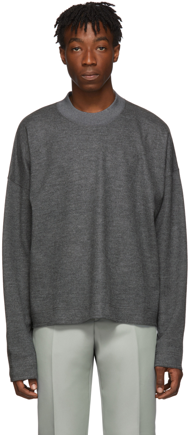 Jil Sander: Grey Wool Boxy Crewneck Sweater | SSENSE