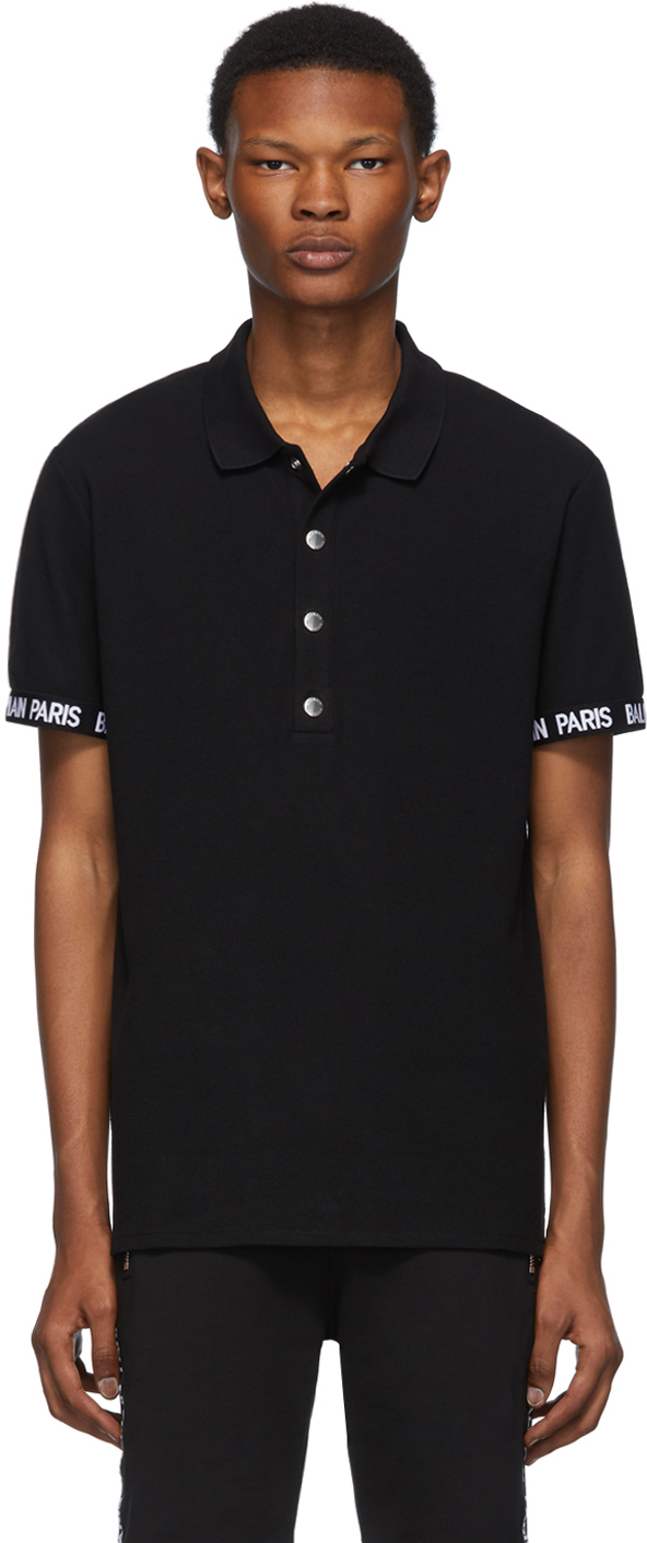 Balmain: Black Logo Trim Polo | SSENSE