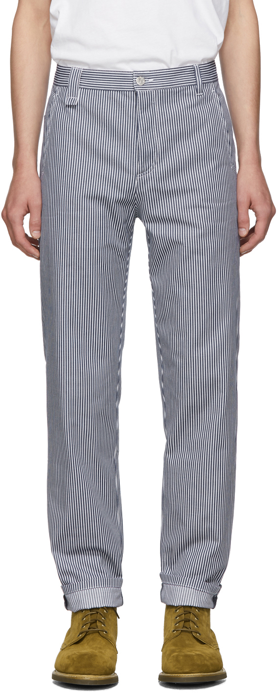 A.P.C.: Navy & White Striped Carpenter Jeans | SSENSE Canada
