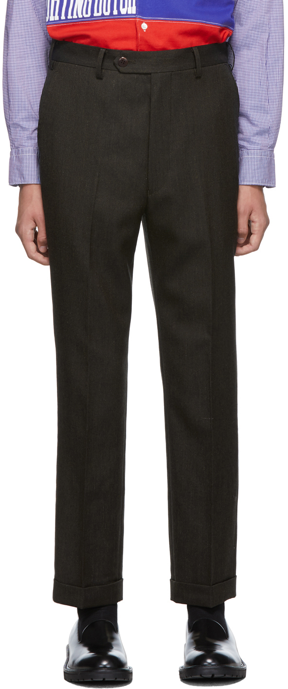 Junya Watanabe: Dark Brown Wool Hopsack Trousers | SSENSE