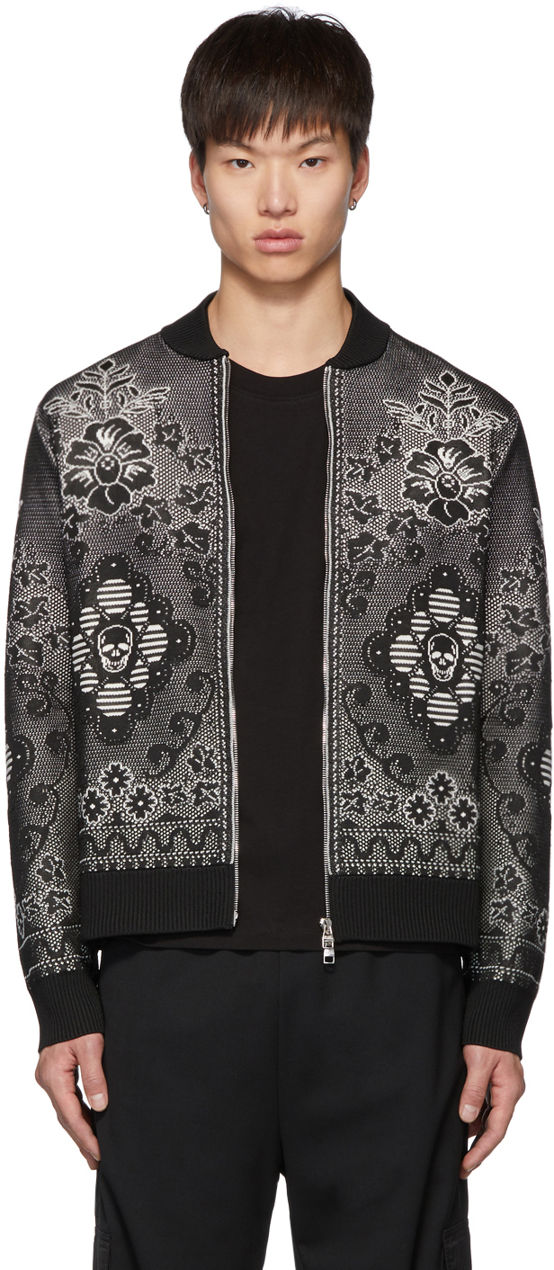 Alexander McQueen: Black & White Ivy Lace Bomber Jacket | SSENSE Canada