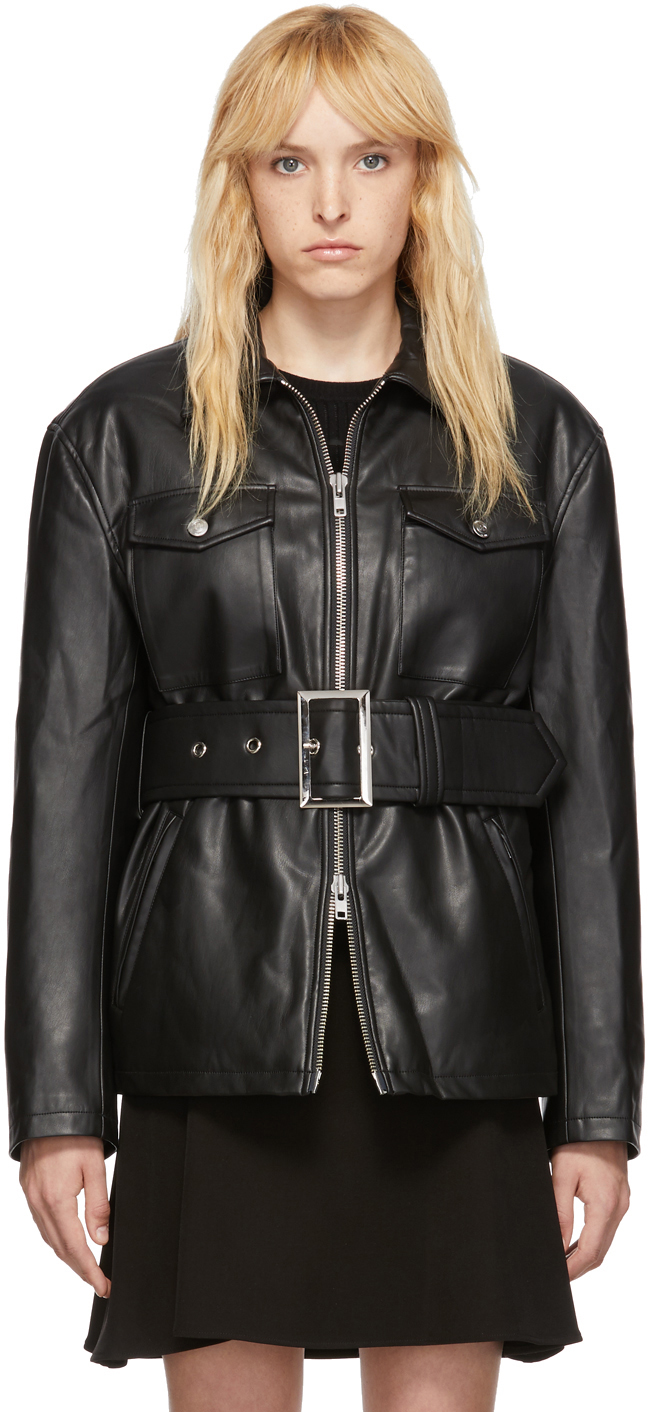 Opening Ceremony: Black Faux-Leather Belted Jacket | SSENSE