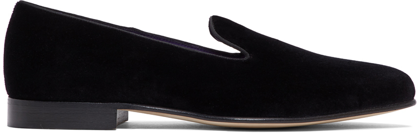 Ralph Lauren Purple Label: Black Velvet Alonzo Slippers | SSENSE