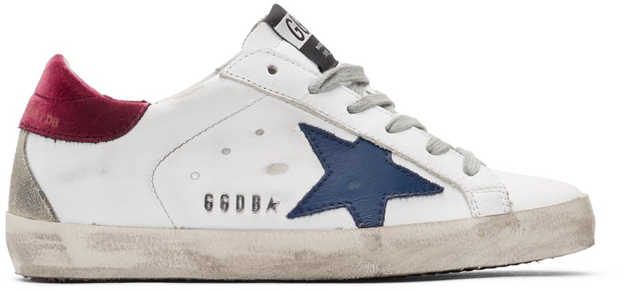 Golden Goose: White & Blue Superstar Sneakers | SSENSE
