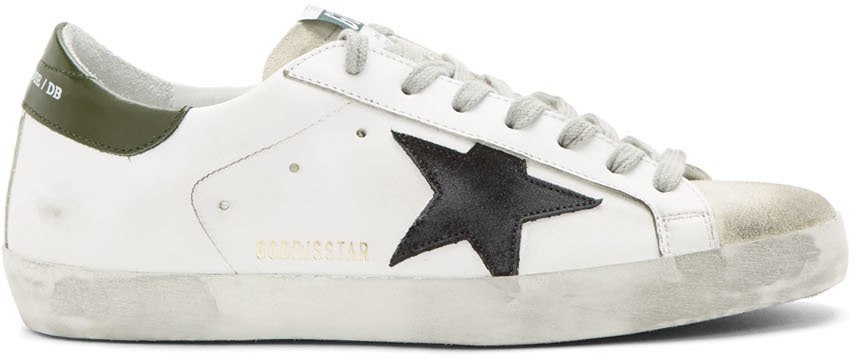 Golden Goose: SSENSE UK Exclusive White & Green Super SSTAR Sneakers ...