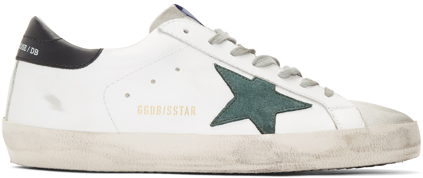 Golden Goose: White & Green Superstar Sneakers | SSENSE