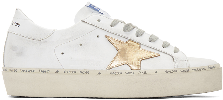 Golden Goose: White & Gold Hi Star Sneakers | SSENSE