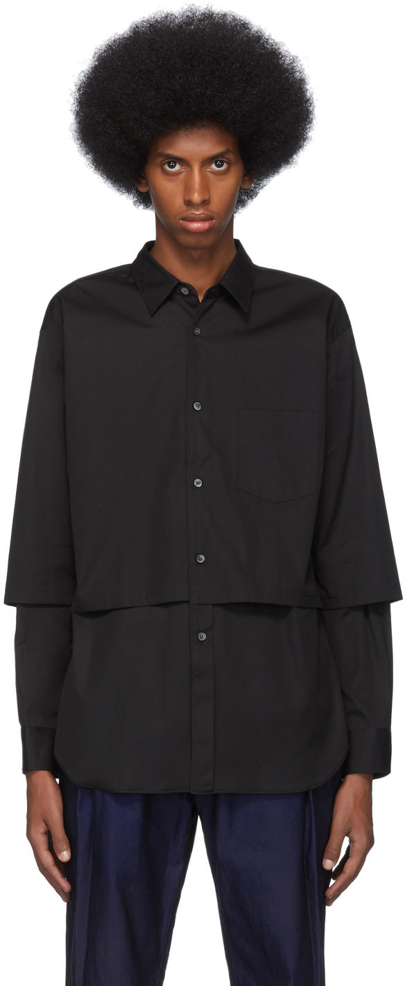 Comme des Garçons Shirt: Black Cotton Poplin Layered Shirt | SSENSE Canada