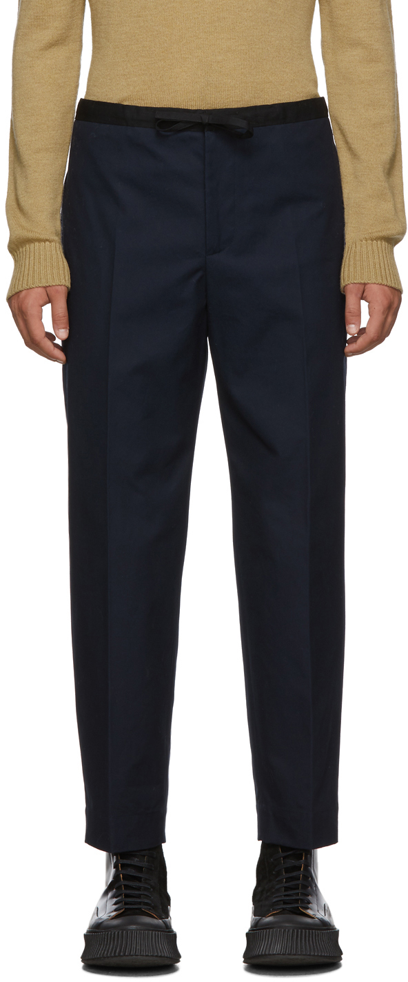 Jil Sander+: Navy Cropped Drawstring Trousers | SSENSE