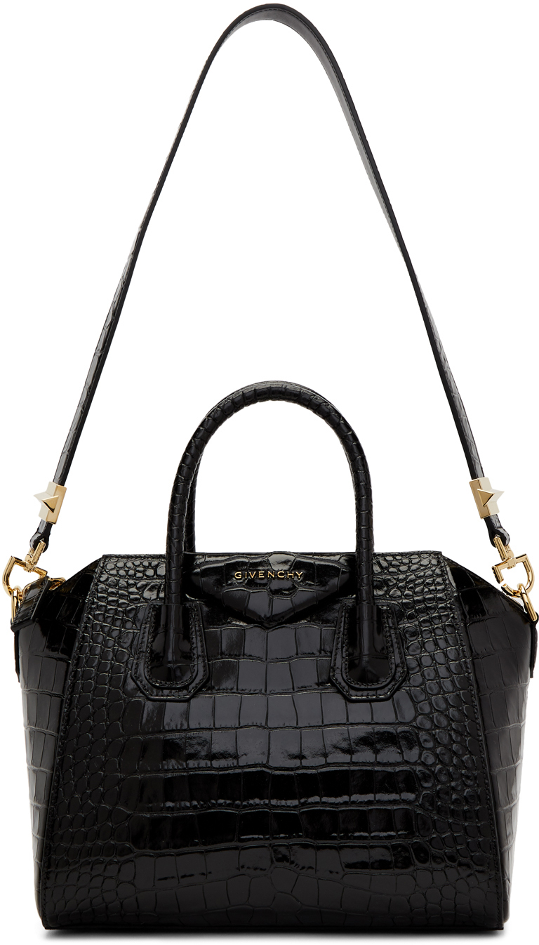Givenchy: Black Croc Small Antigona Bag | SSENSE