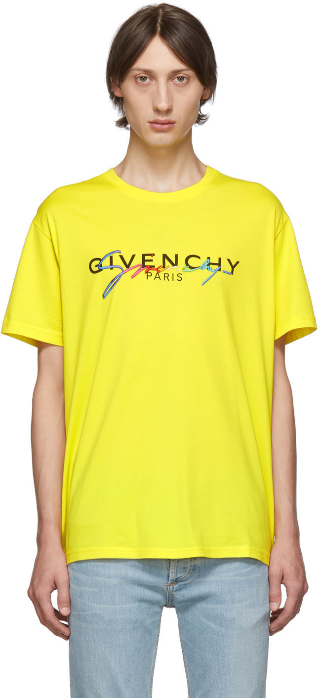 Givenchy: Yellow Signature Logo T-Shirt | SSENSE