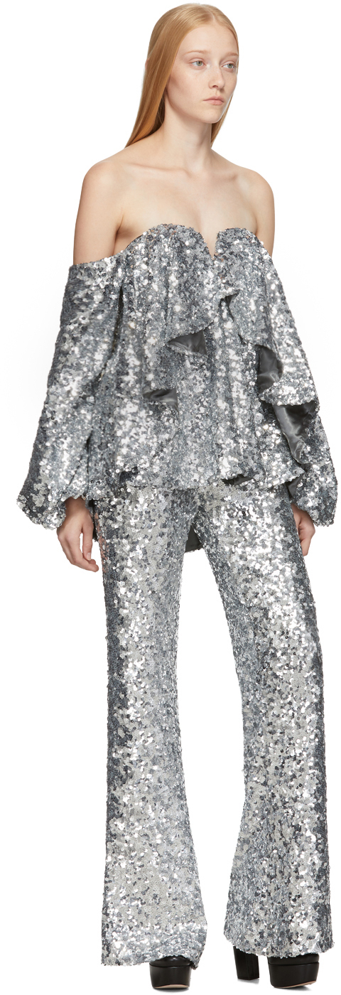 silver sequin pant suit