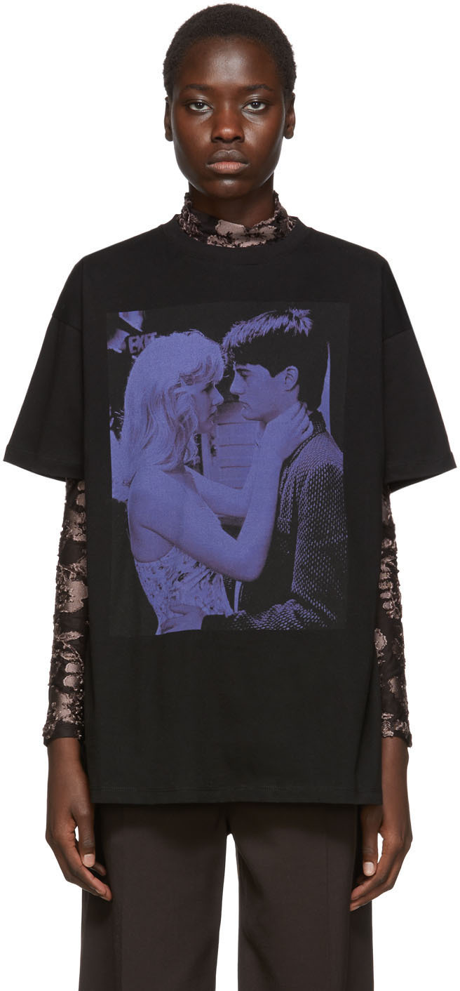 Raf Simons: Black Blue Velvet T-Shirt | SSENSE