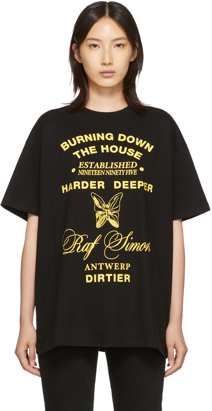 Raf Simons: Black Oversized 'Harder Deeper' T-Shirt | SSENSE