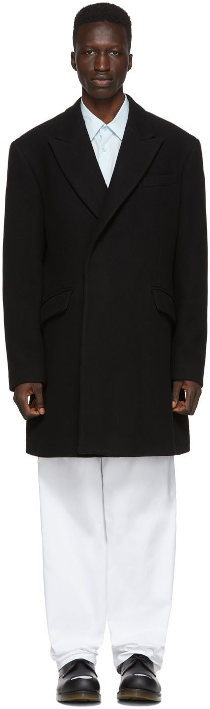 Raf Simons: Black Short Double-Breasted Coat | SSENSE