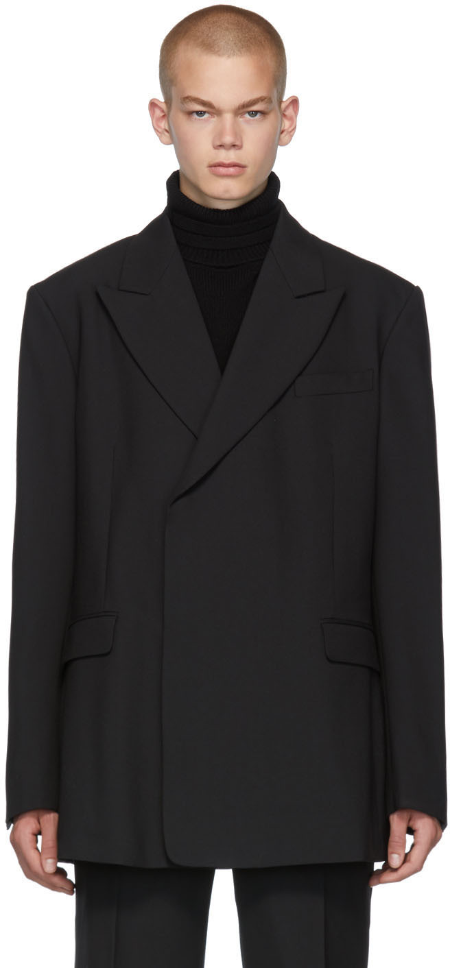 Raf Simons: Black Fitted Double Breasted Blazer | SSENSE