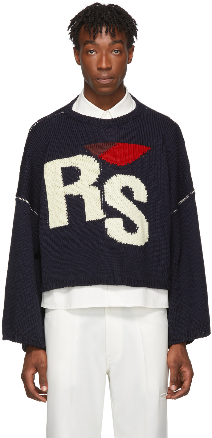 Navy Oversized Cropped 'RS' Sweater by 