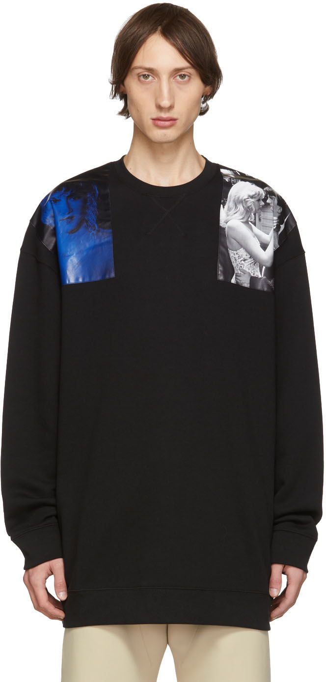 Raf Simons: Black Oversized Patches Sweatshirt | SSENSE