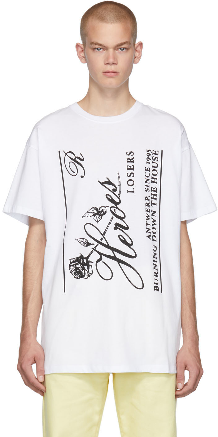 Raf Simons: White 'Heroes' Big Fit T-Shirt | SSENSE