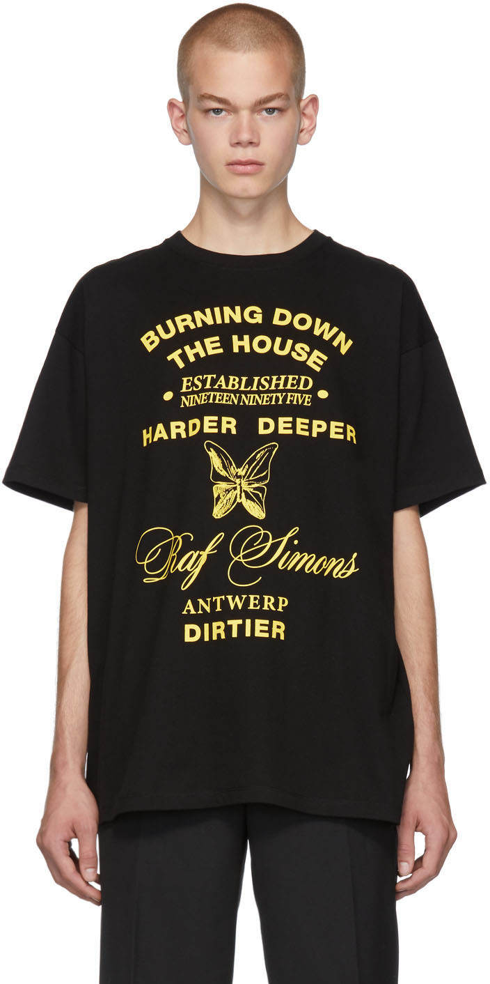 Raf Simons: Black 'Harder Deeper' Big Fit T-Shirt | SSENSE