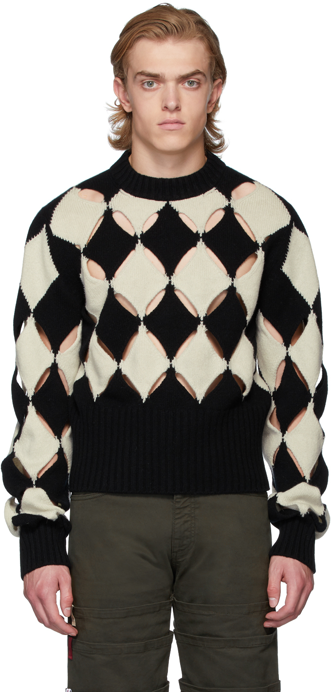 Stefan Cooke: Black & White Slashed Sweater | SSENSE