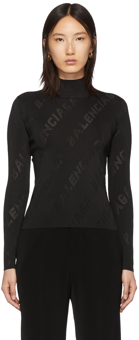 Black Knit Perforated Logo Turtleneck by Balenciaga on Sale