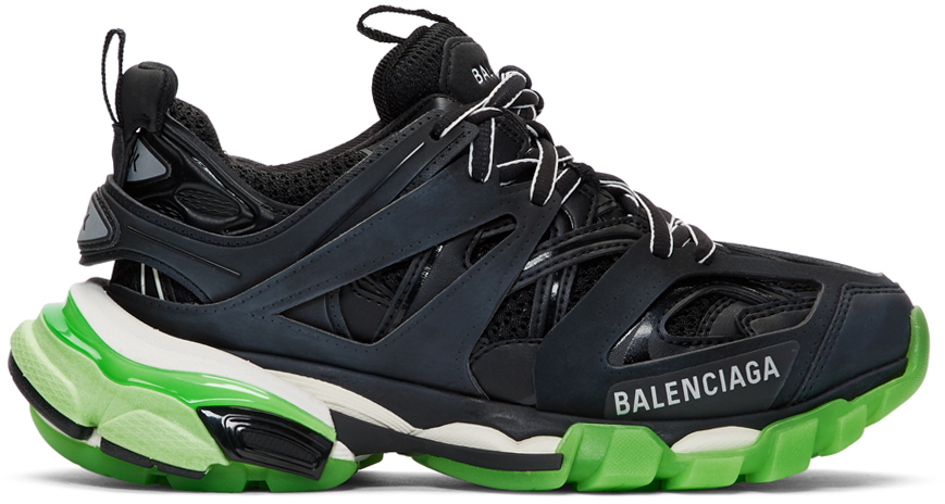 Balenciaga: Black & Green Glow Track Sneakers | SSENSE