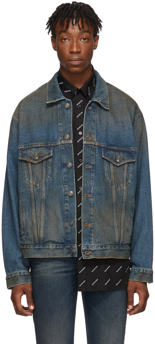 Balenciaga: Blue Denim Signature Big Fit Jacket | SSENSE
