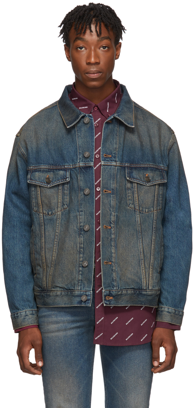 Balenciaga: Indigo Denim Rust Logo Jacket | SSENSE