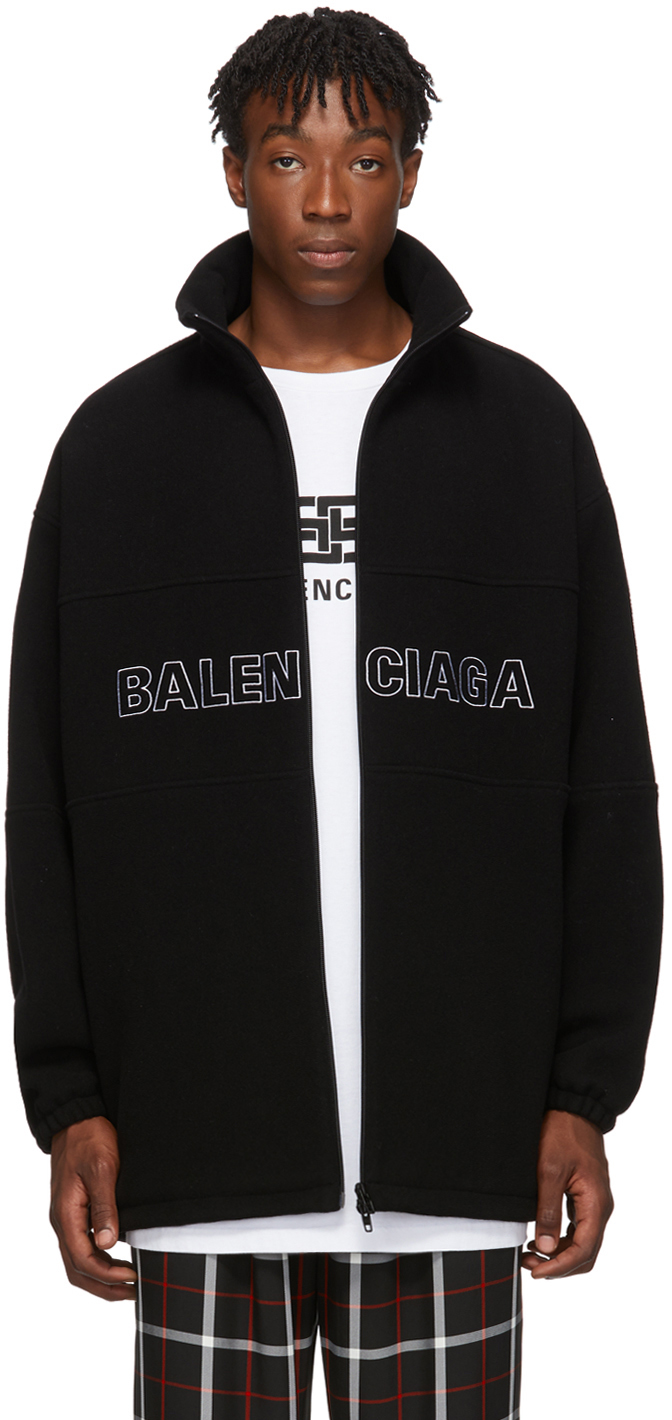 Balenciaga: Black Wool Logo Jacket | SSENSE