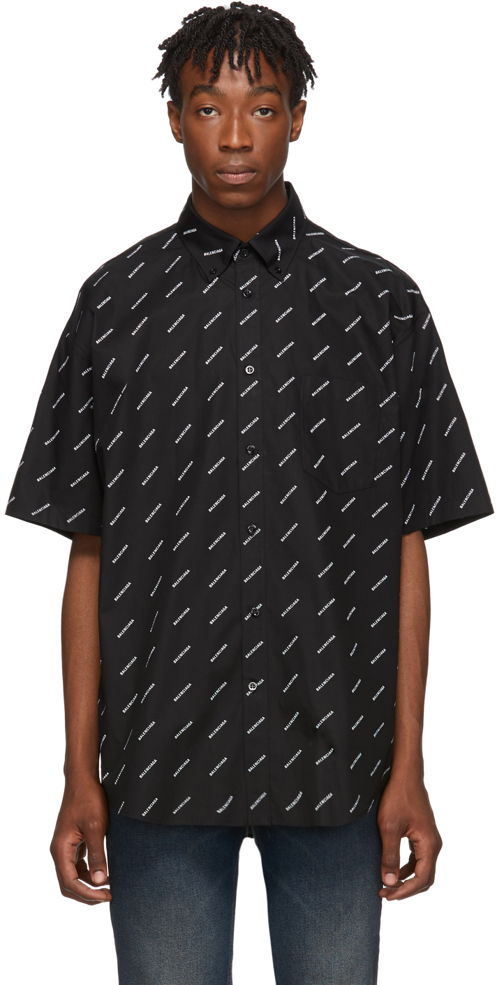 Balenciaga: Black & White All Over Logo Short Sleeve Shirt | SSENSE UK
