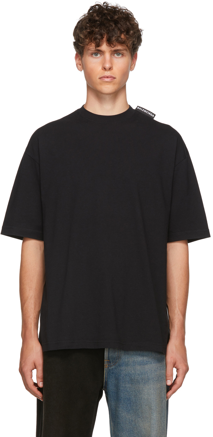 Balenciaga: Black Logo Tab Regular T-Shirt | SSENSE
