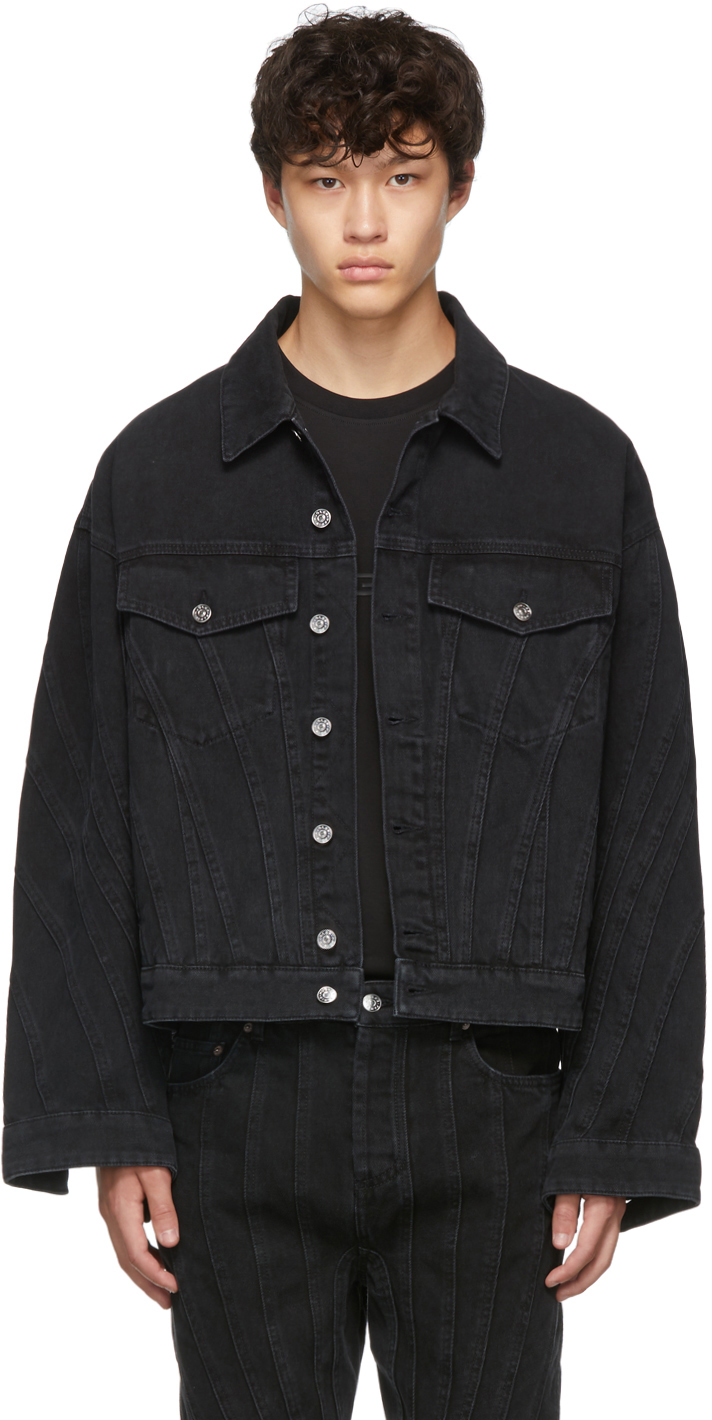 Mugler: Black Oversized Denim Spiral Jacket | SSENSE