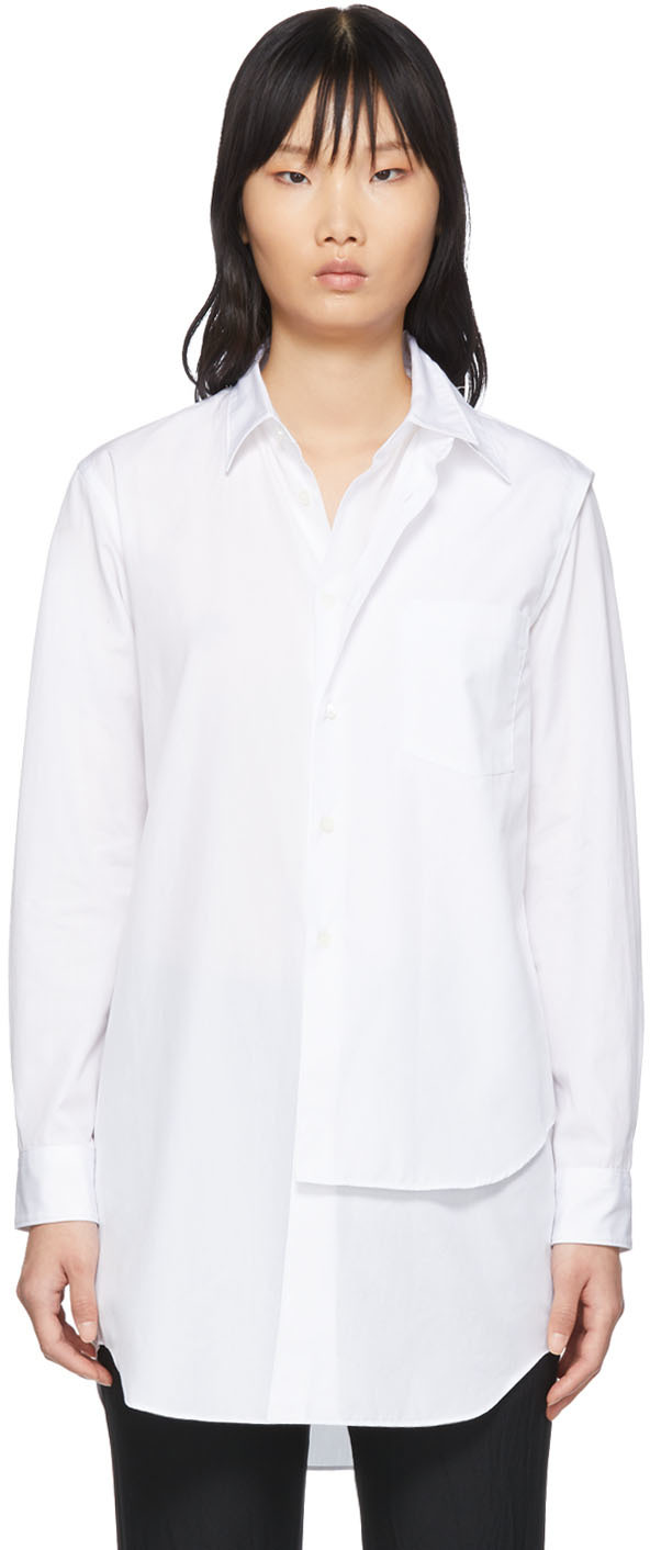 Comme des Garçons Homme Plus: White Double Layer Shirt | SSENSE