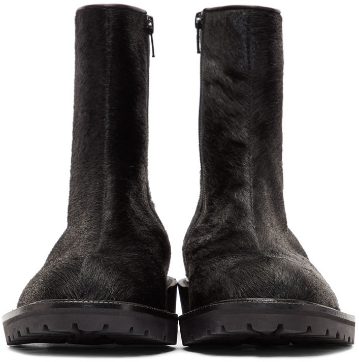 Dries Van Noten Black Pony Hair Zip Boots Ssense