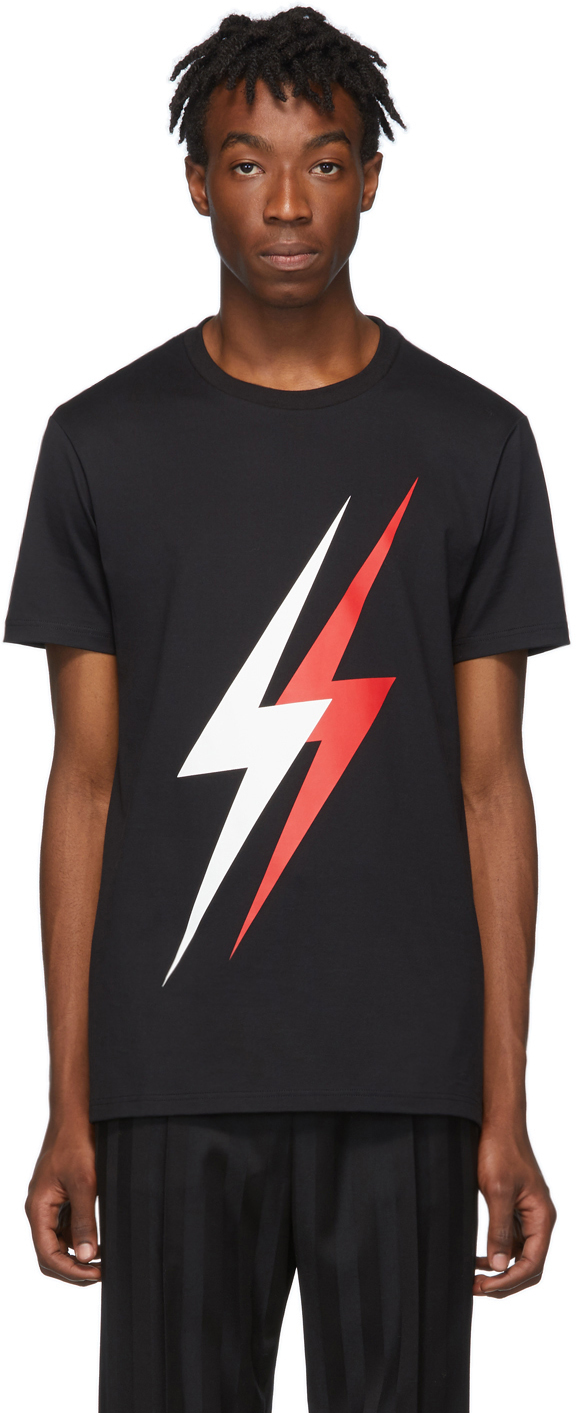 Neil Barrett: Black Double Thunderbolt T-Shirt | SSENSE