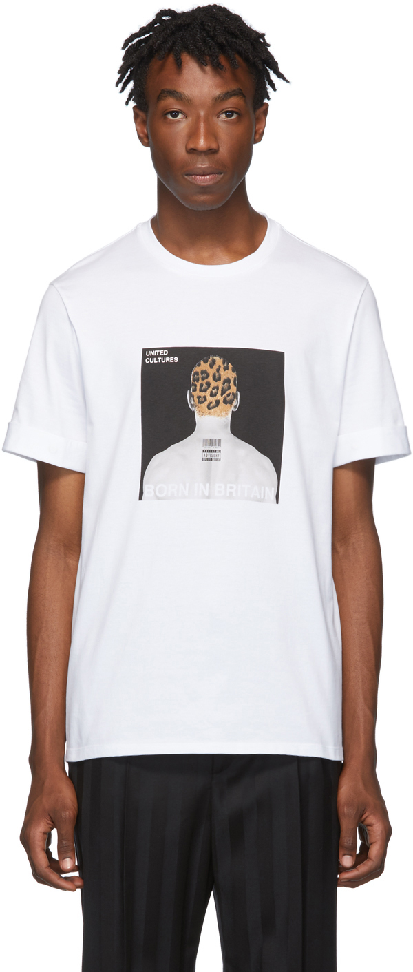 Neil Barrett: White Album Cover T-Shirt | SSENSE