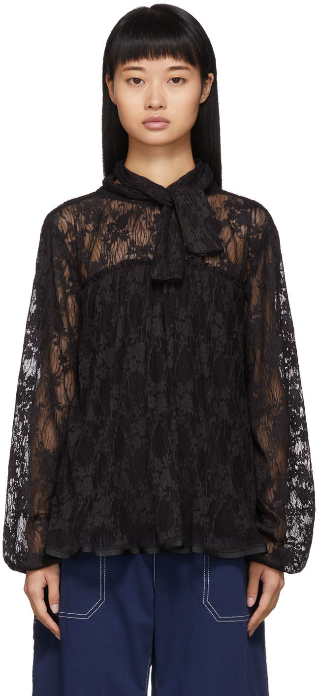 See by Chloé: Black Pleated Lace Blouse | SSENSE
