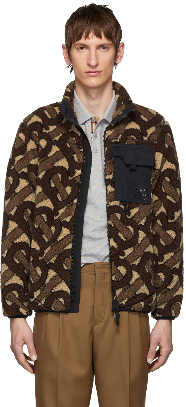 Burberry: Brown Fleece Monogram Jacquard Jacket | SSENSE