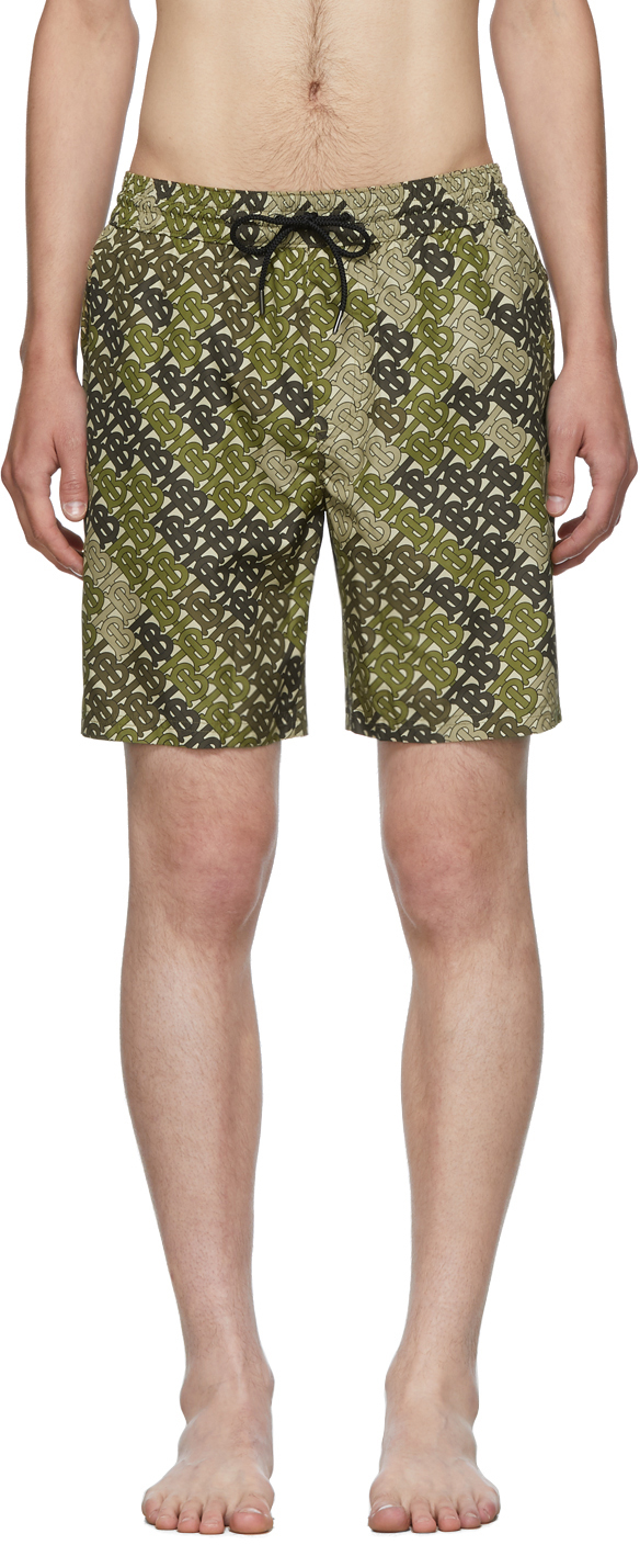 Burberry: Khaki Monogram Swim Shorts | SSENSE