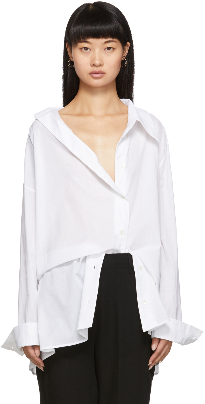 Ann Demeulemeester: SSENSE Exclusive White Asymmetric Shirt | SSENSE