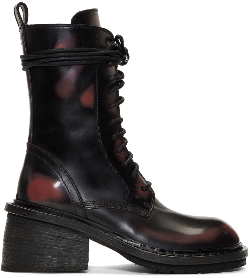 black and red combat boots
