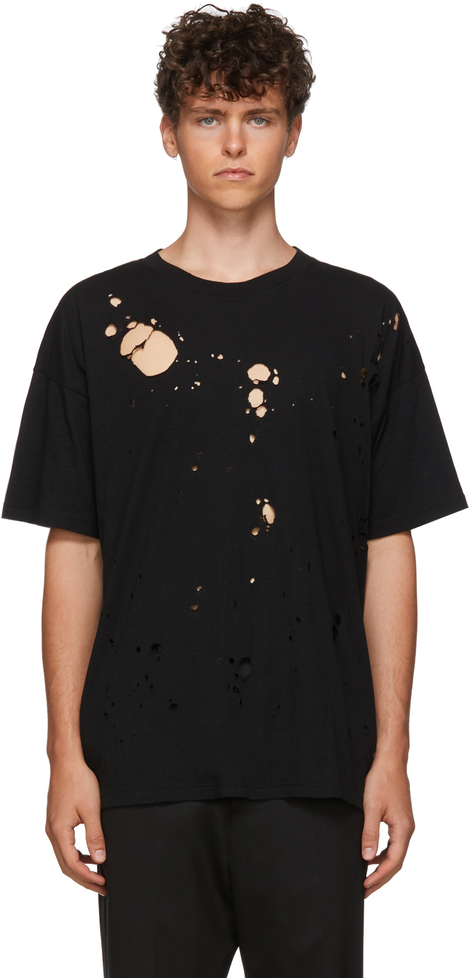Ann Demeulemeester: Black Oversized Holes T-Shirt | SSENSE
