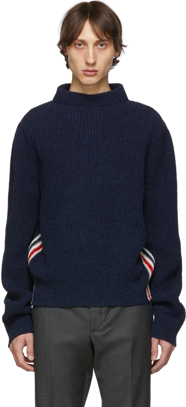 Thom Browne: Navy Boat Neck Sweater | SSENSE