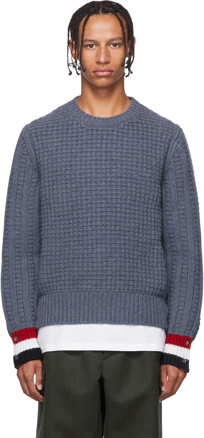 Thom Browne: Blue Funmix Stitch Chunky Sweater | SSENSE