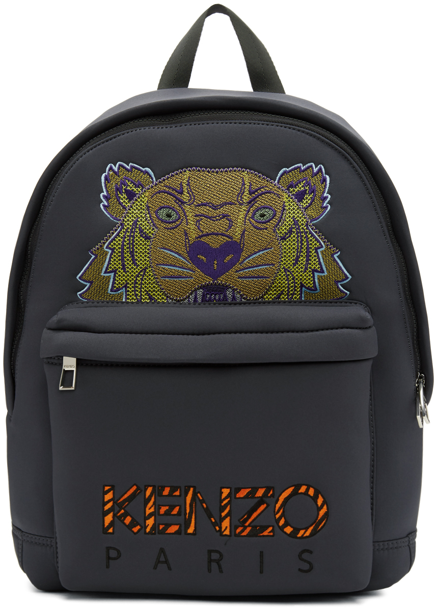 Kenzo Grey Neoprene Large Tiger Backpack SSENSE Canada