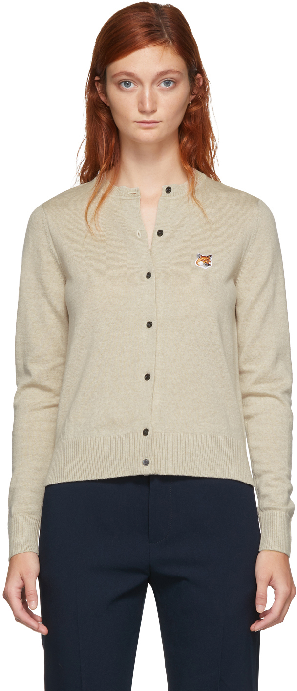 Maison Kitsuné: Beige Wool R-Neck Cardigan | SSENSE