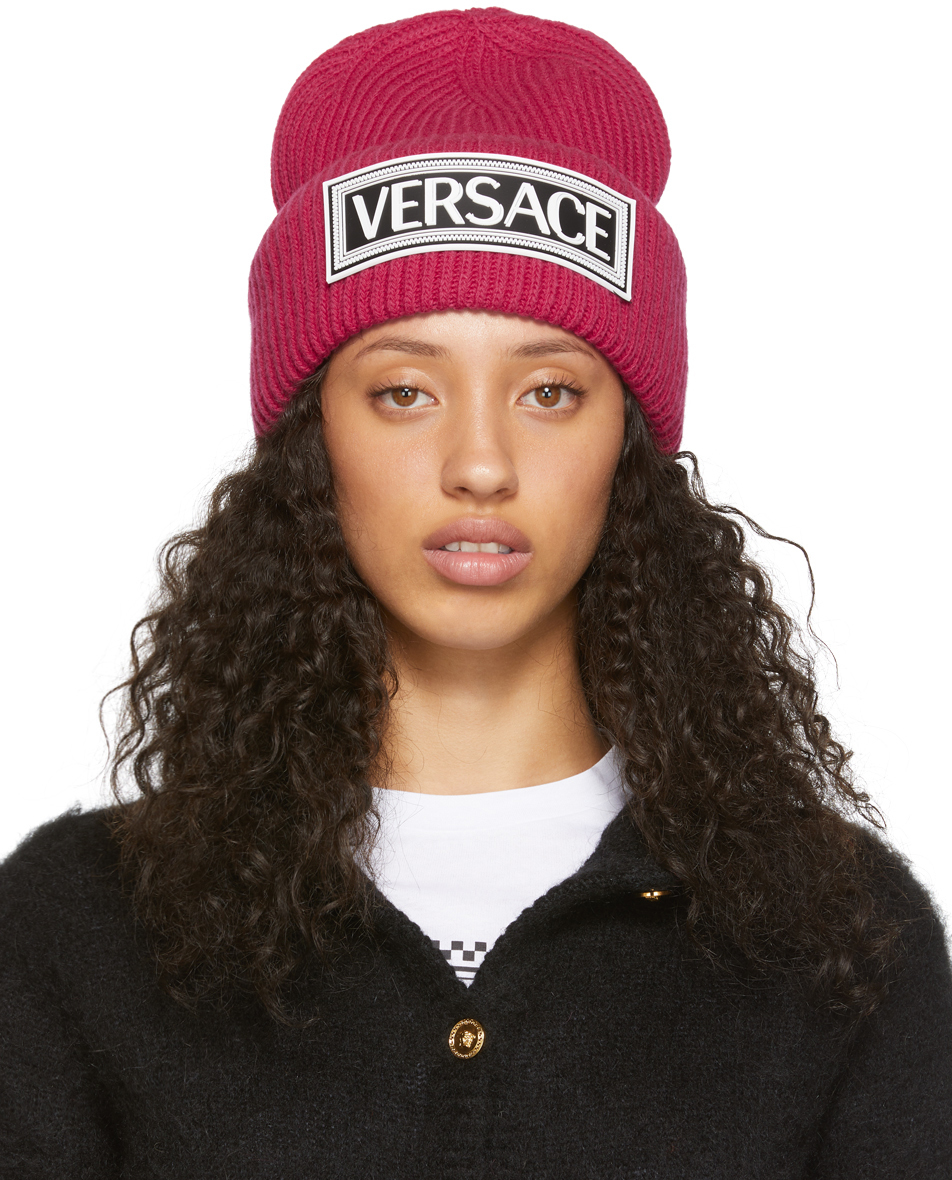 Versace Pink Wool Logo Beanie Ssense