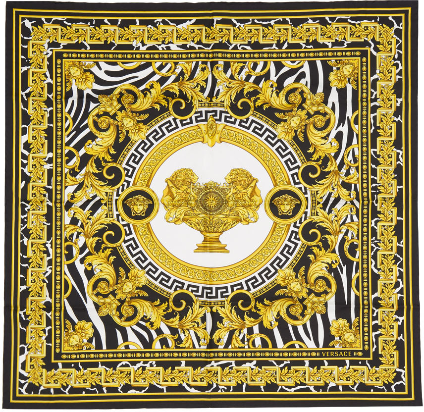 Versace: Off-White & Black Baroque Scarf | SSENSE Canada